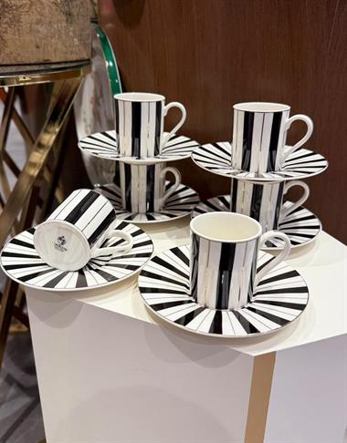 6lı Porselen Piano Black Kahve Fincanı