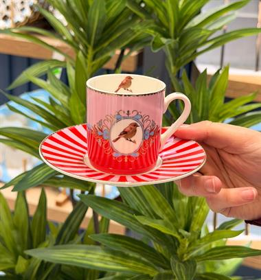 6lı Porselen Pink Bird Kahve Fincanı
