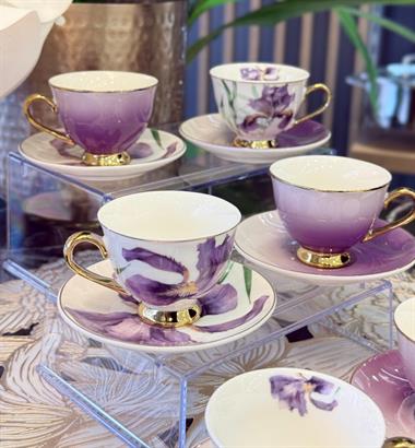 6lı Porselen Purple Lavander Kahve Fincanı