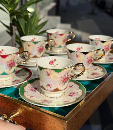 6lı Porselen Rose Glow Kahve Fincanı
