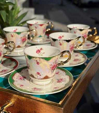 6lı Porselen Rose Glow Kahve Fincanı