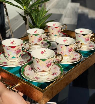 6lı Porselen Rose Glow Kahve Fincanı