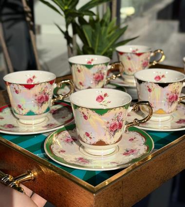 6lı Porselen Rose Glow Kahve Fincanı