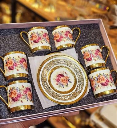 6lı Porselen Velvet Rose Kahve Fincanı 