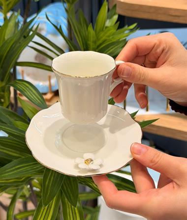 6lı Porselen White Daisy Kahve Fincanı