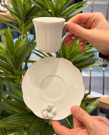 6lı Porselen White Daisy Kahve Fincanı