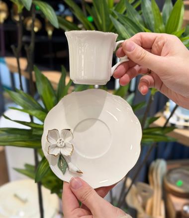 6lı Porselen White Flower Kahve Fincanı
