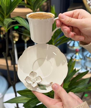 6lı Porselen White Flower Kahve Fincanı