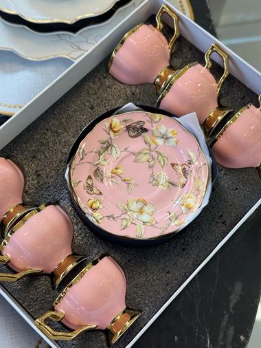 6lı Porselen Wings Pink Kahve Fincanı 
