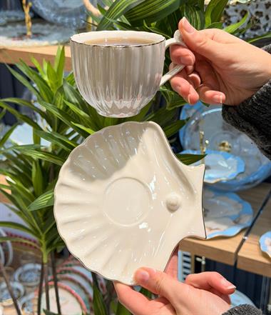 6lı Sedefli İncili Porselen Çay Fincanı 