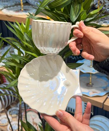 6lı Sedefli İncili Porselen Çay Fincanı 