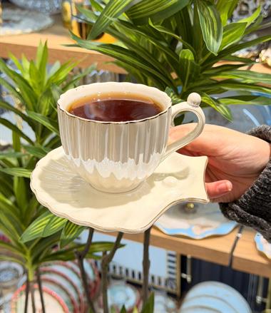 6lı Sedefli İncili Porselen Çay Fincanı 