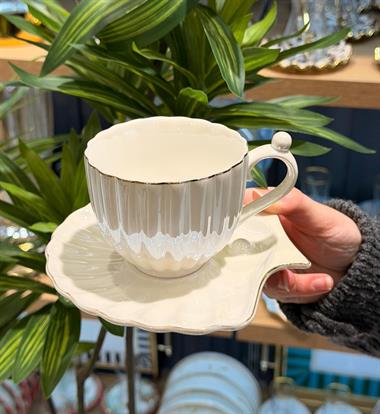 6lı Sedefli İncili Porselen Çay Fincanı 