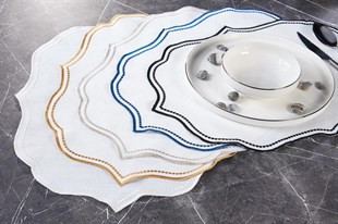 6lı Supla Nakışlı Lisa Keten Efektli - Siyah