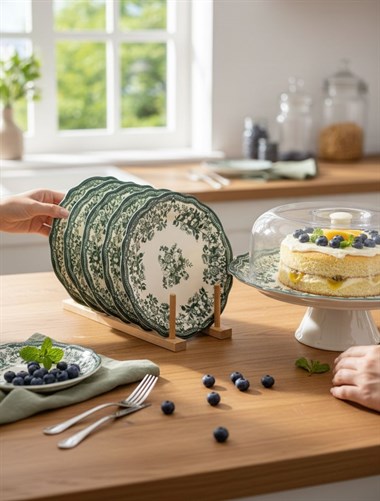 8 Parça Porselen Velour Green Pasta Seti