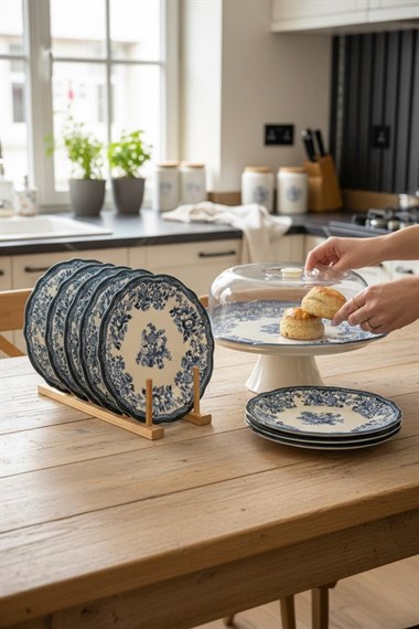 8 Parça Porselen Velour Navy  Pasta Seti