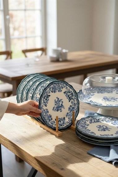 8 Parça Porselen Velour Navy  Pasta Seti