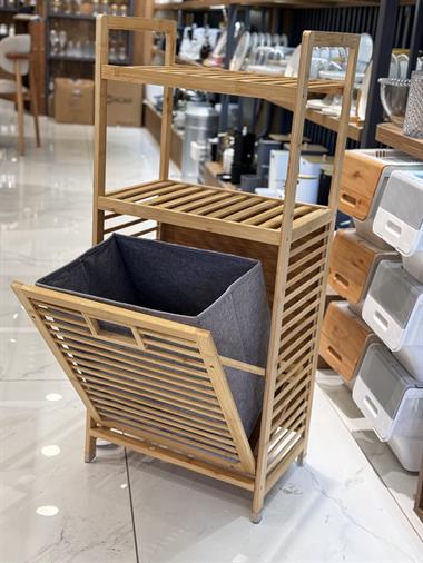 Bambu Kirli Çamaşır Sepeti Raflı