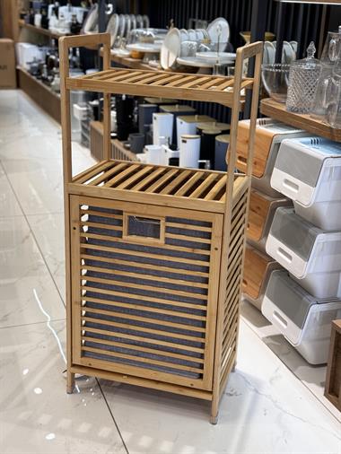 Bambu Kirli Çamaşır Sepeti Raflı