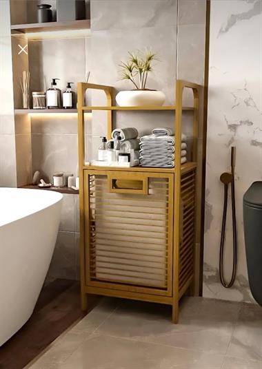 Bambu Kirli Çamaşır Sepeti Raflı