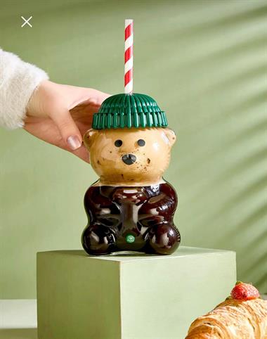 Barista Cam Soğuk İçecek Bardağı Ayıcıklı Bardak 500 ml 