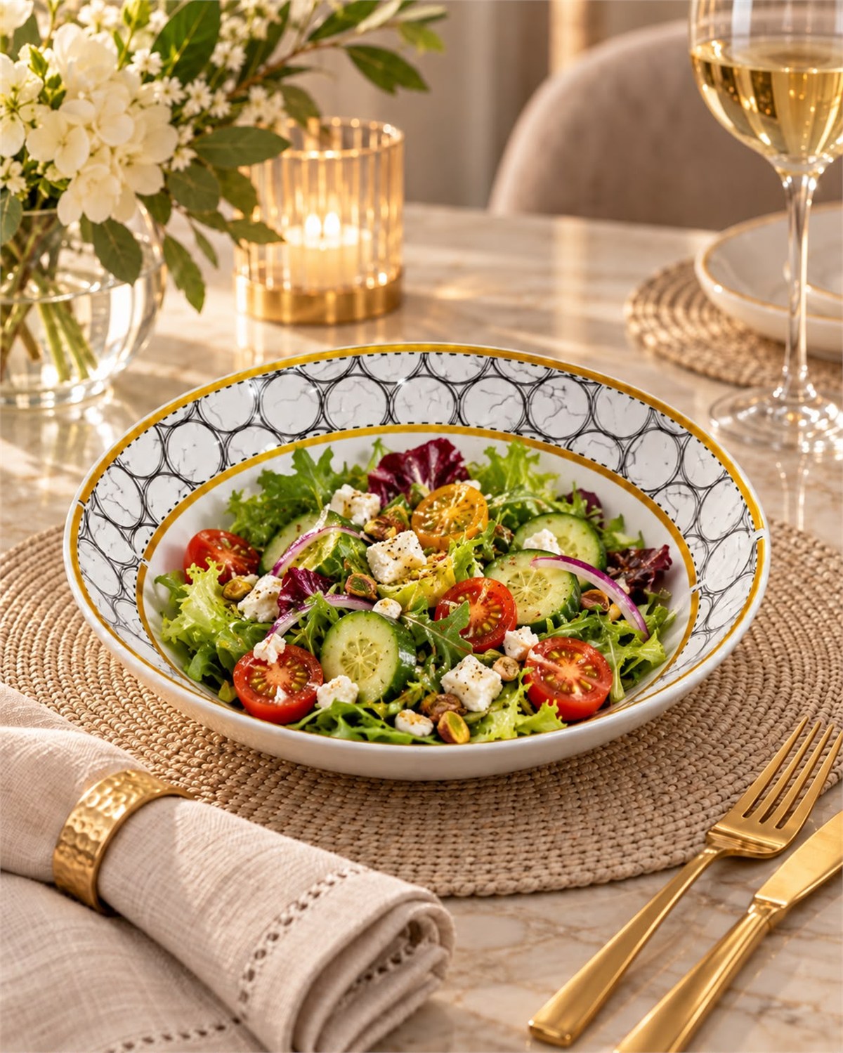 Beyaz Mermer Salata Kasesi 25cm