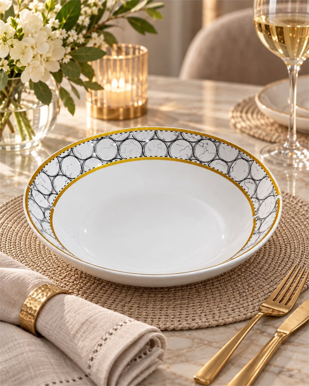 Beyaz Mermer Salata Kasesi 25cm
