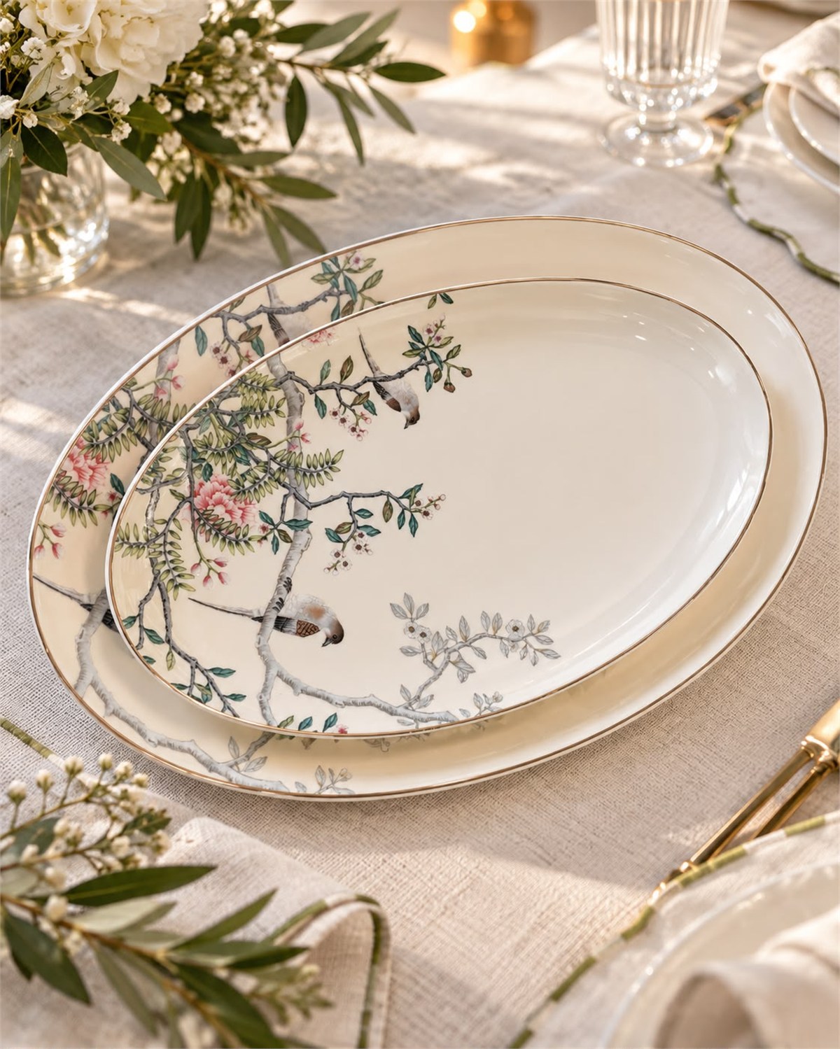 Bird Garden Krem 2li Oval Servis 30x21 26x16cm