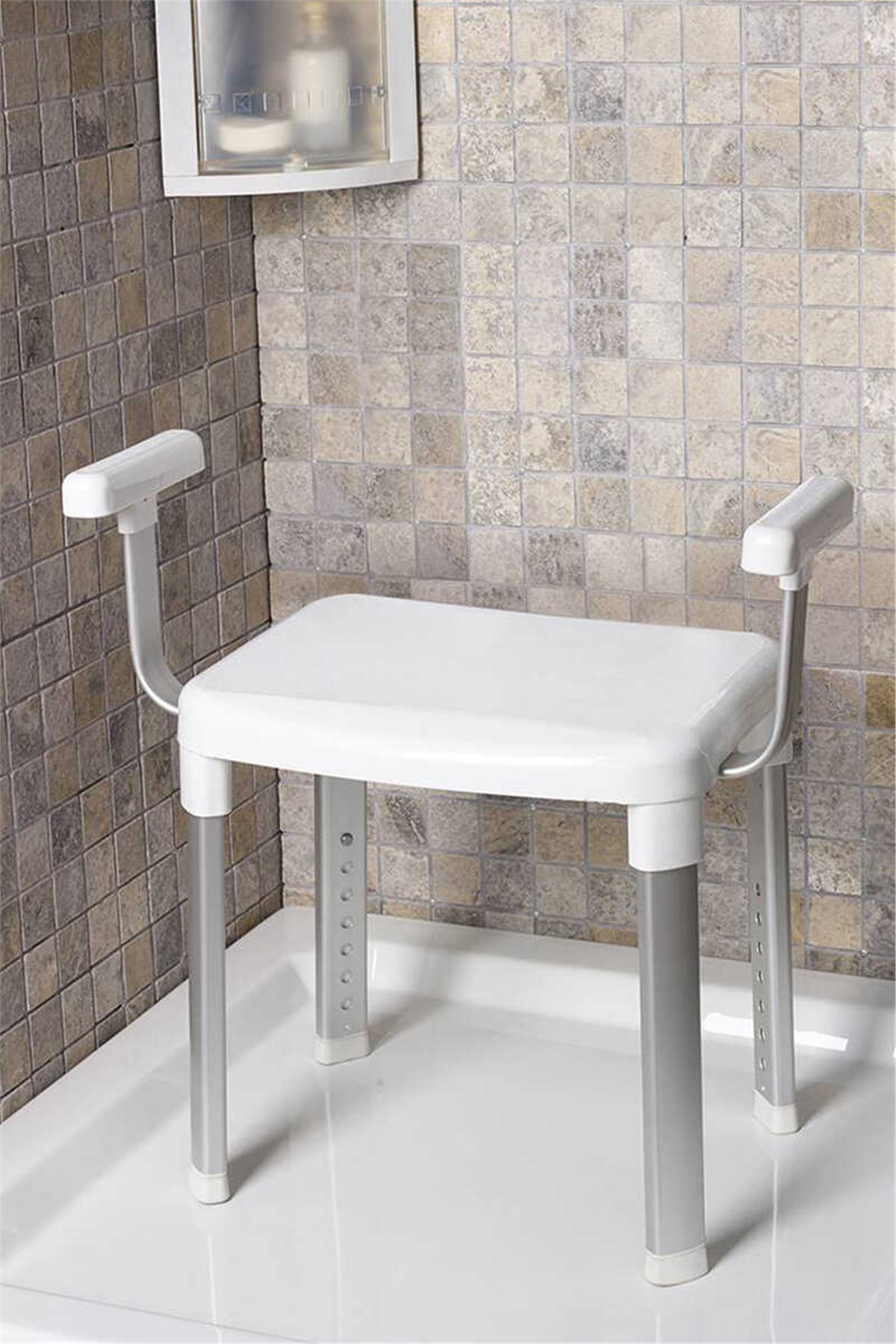 Cappadocia Paslanmaz Alüminyum Kol Destekli Yaşlı Engelli Banyo Sandalyesi (130 KG Kapasite)