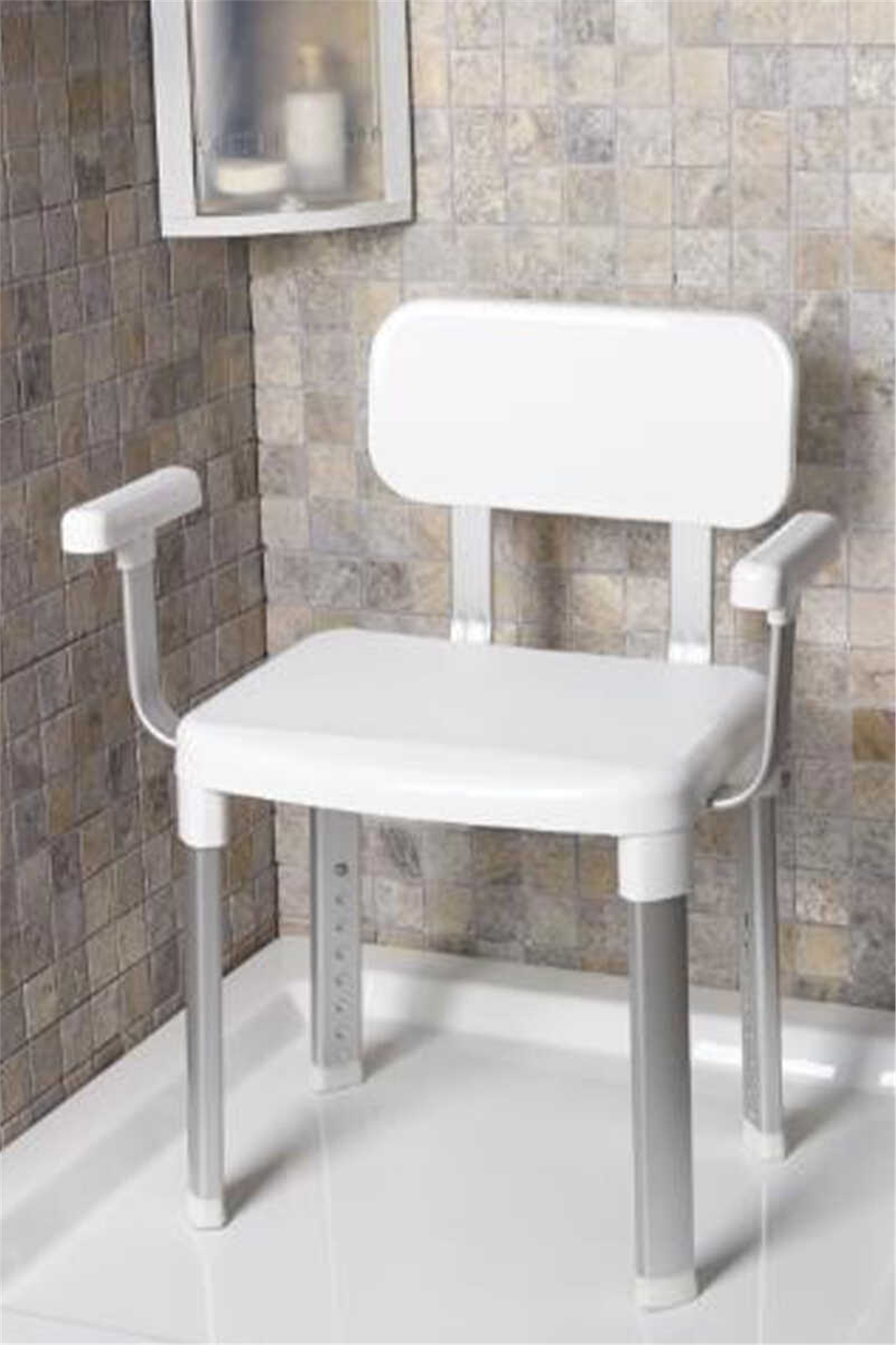 Cappadocia Paslanmaz Alüminyum Sırt ve Kol Destekli Yaşlı Engelli Banyo Sandalyesi (130 KG Kapasite)