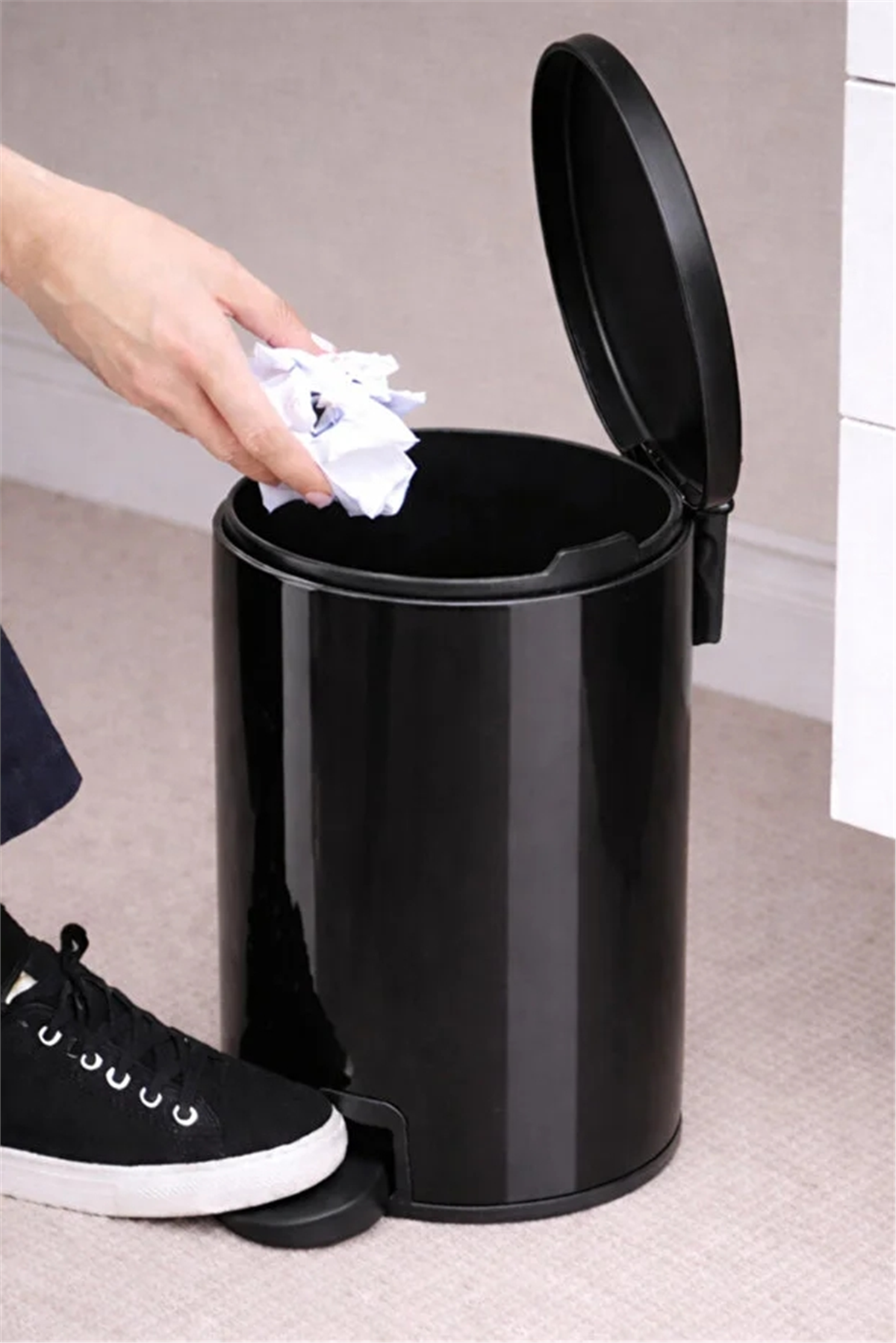 Cigo 3 LT Banyo Mutfak Ofis Çelik Çöp Kovası - Siyah