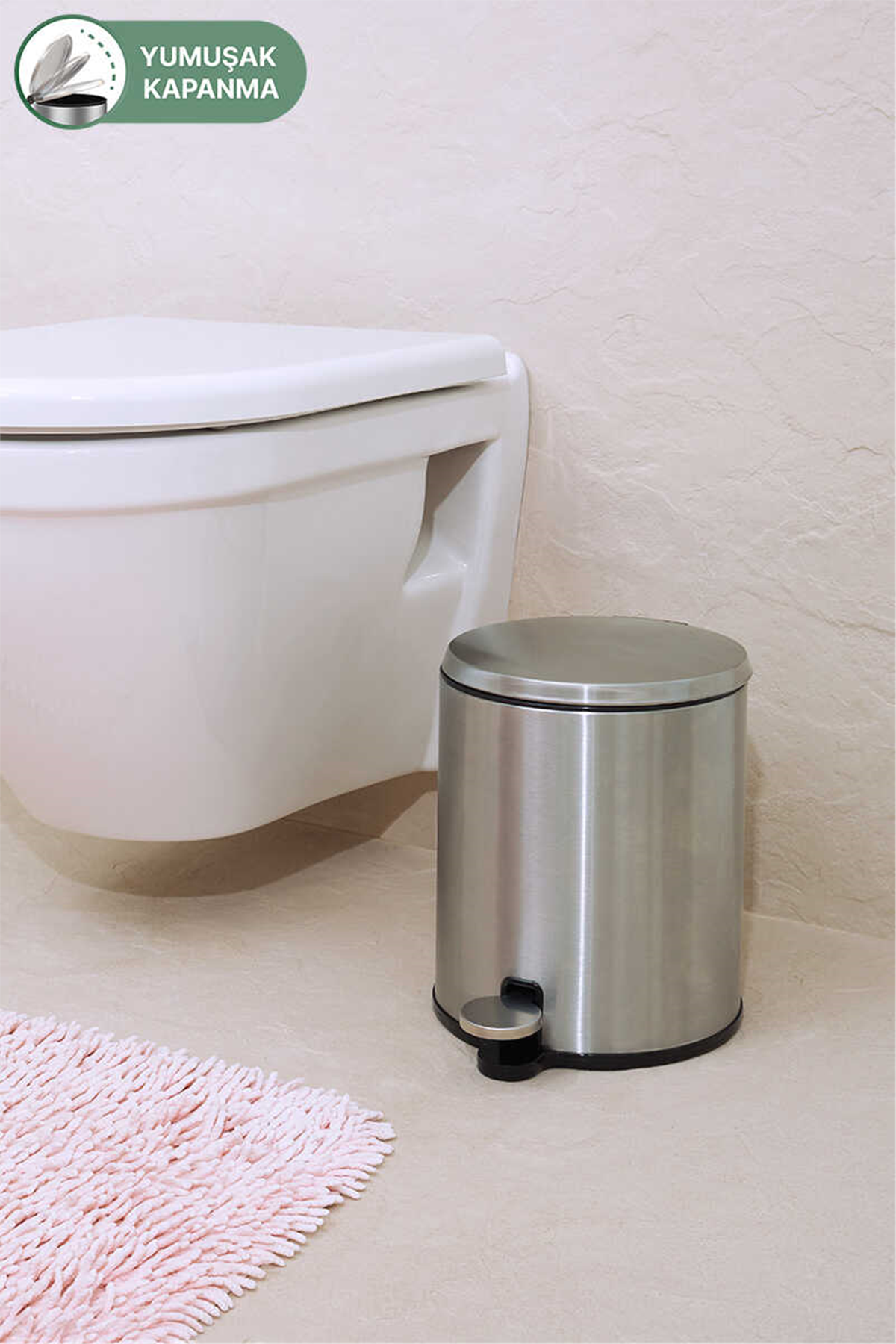 Cigo 6 LT Yumuşak Kapanan Pedallı Banyo Mutfak Ofis Çelik Çöp Kovası - Mat & İç Kısım Siyah