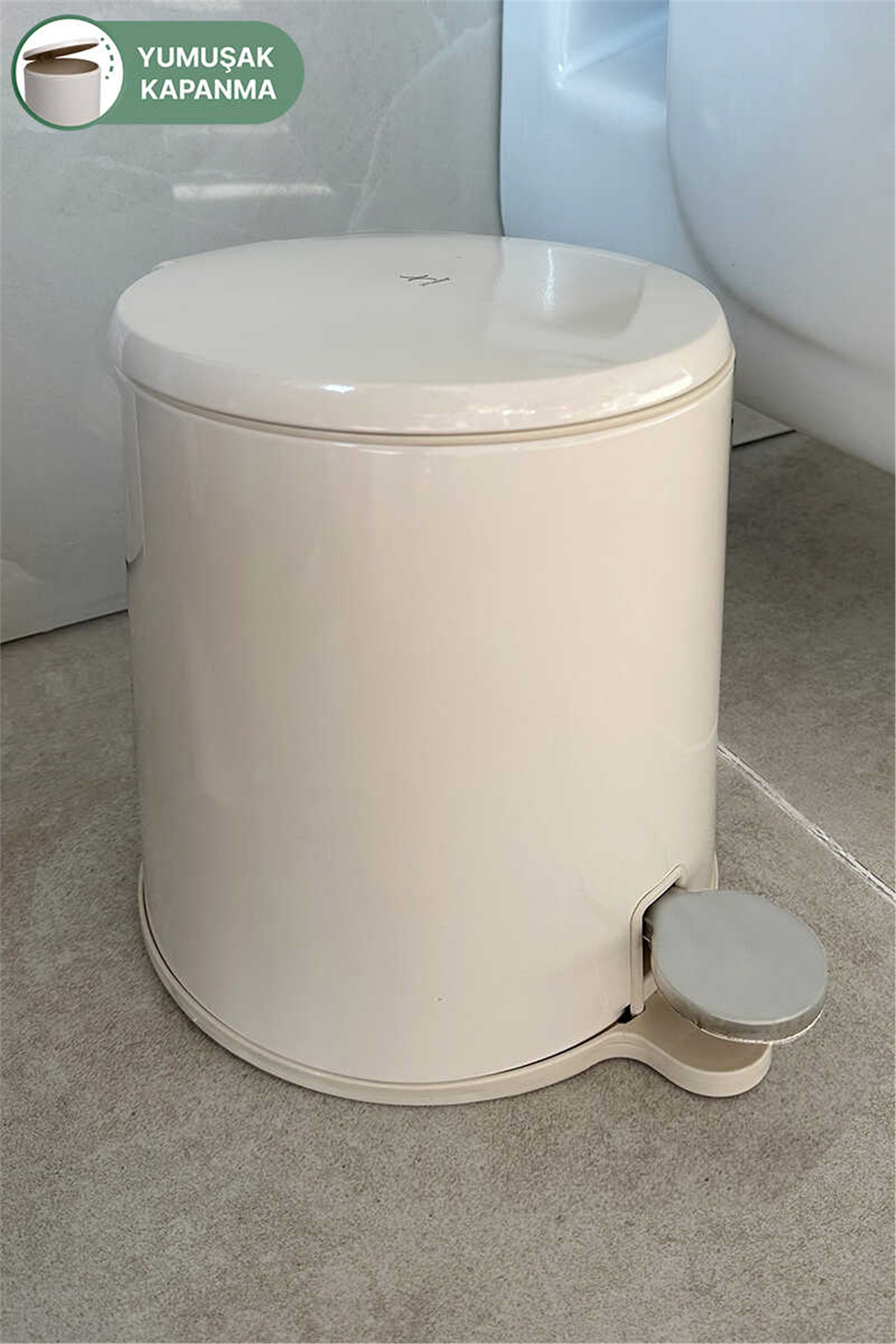 Cigo 6 LT Yumuşak Kapanan Pedallı Banyo Mutfak Ofis Çelik Çöp Kovası - Bej & İç Kısım Bej
