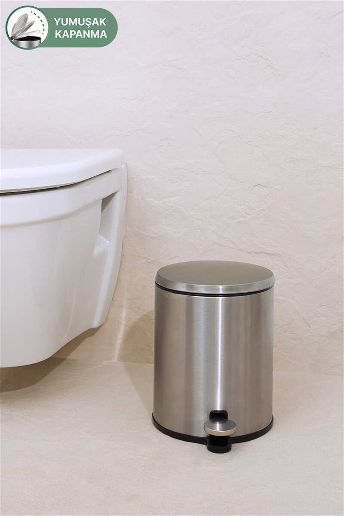 Cigo 6 LT Yumuşak Kapanan Pedallı Banyo Mutfak Ofis Çelik Çöp Kovası - Mat & İç Kısım Siyah