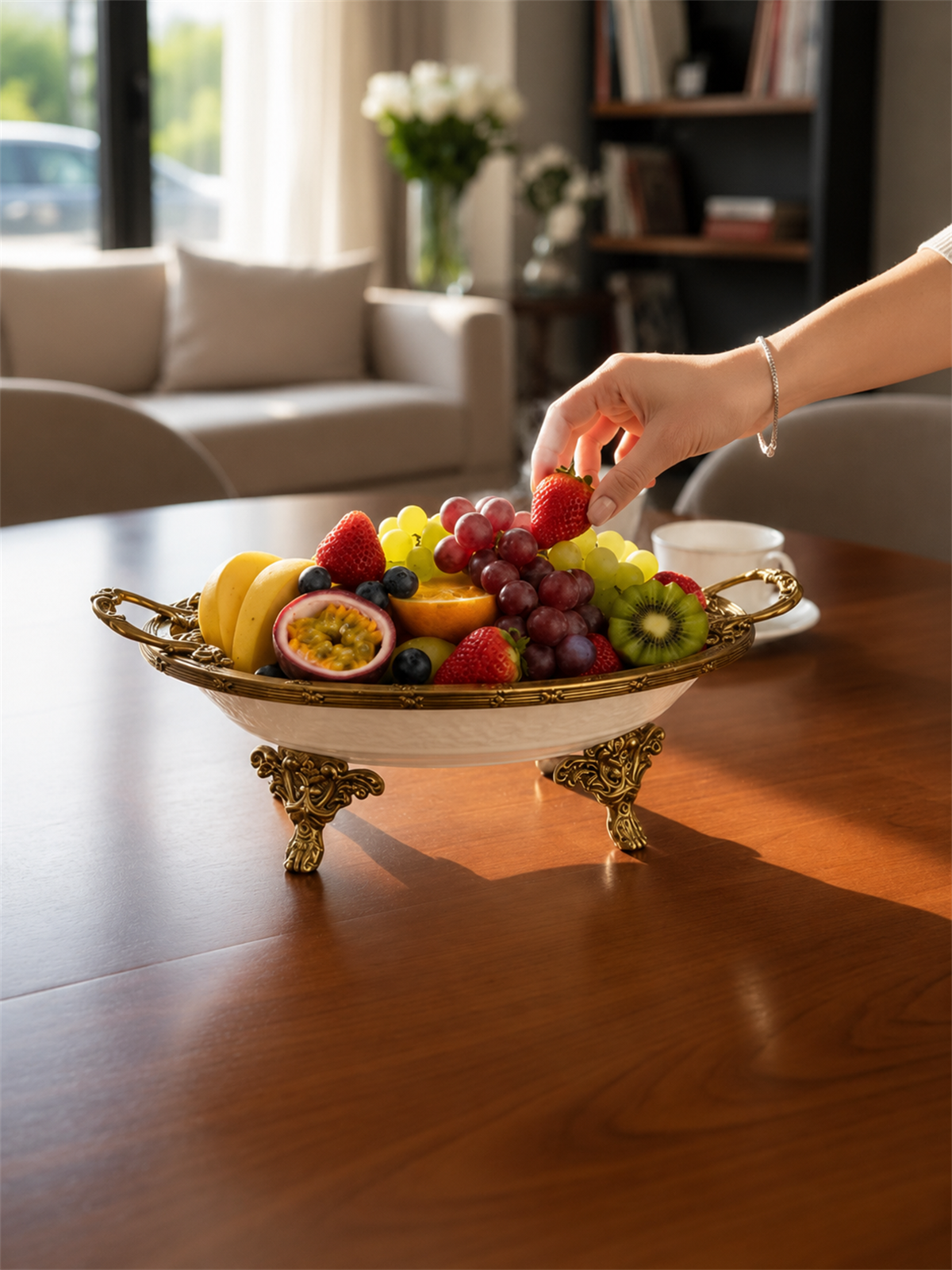 Classy Oval Derin Porselen Lüks Ayaklı Sunum Tabağı - Gold