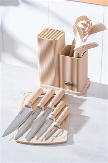 Vanni Cooper 12 Parça Standlı Kesme Tahtası Servis Ve Bıçak Seti