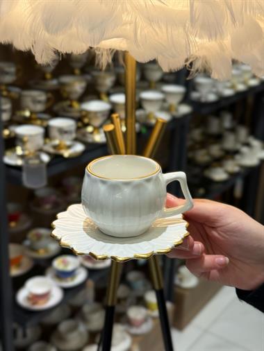 6 Kişilik Daisy Flora Beyaz  Kahve Fincanı 