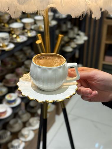 6 Kişilik Daisy Flora Beyaz  Kahve Fincanı 