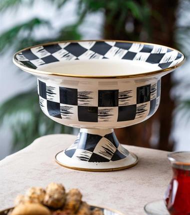 Damalı Emaye Ayaklı Meyvelik 28*18cm