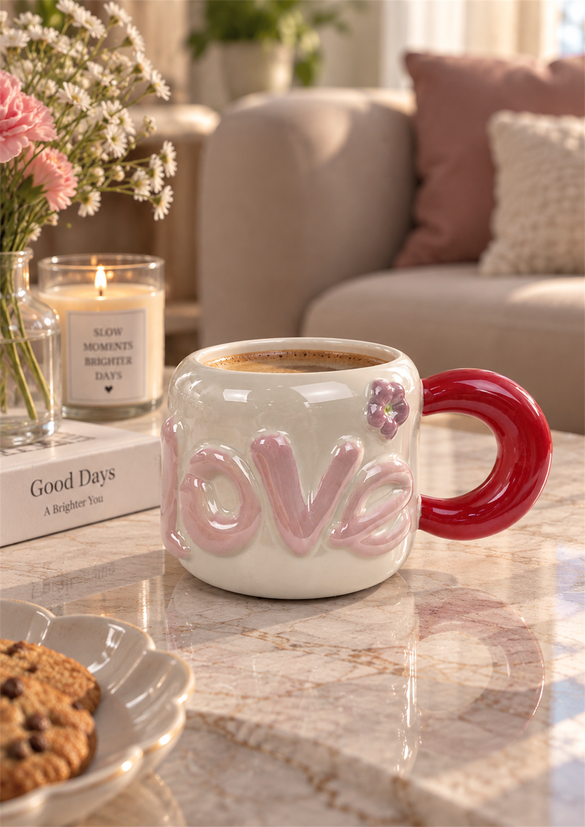 Dear Love Lüsterli Kırmızı Porselen Kupa 480  ML