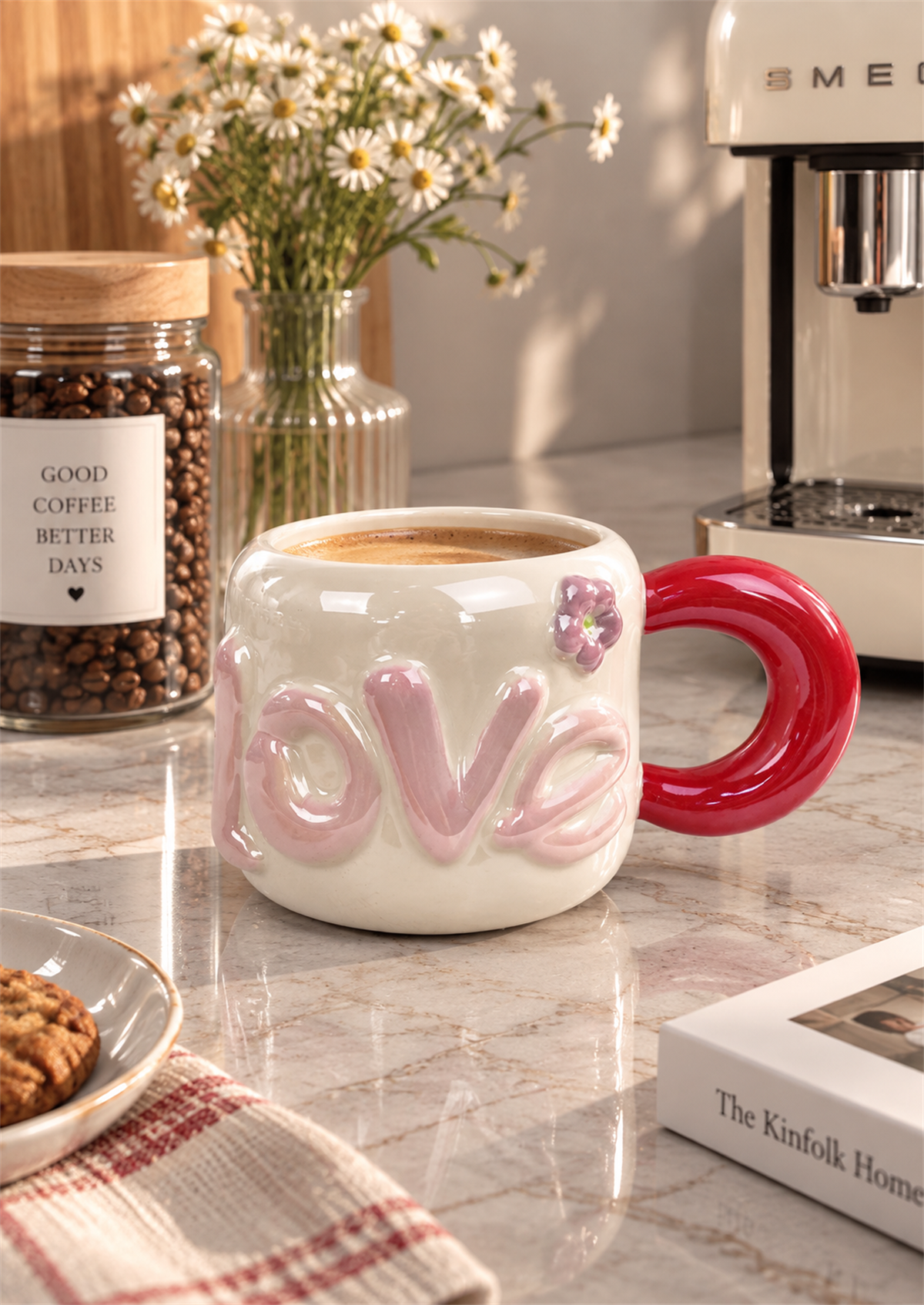 Dear Love Lüsterli Kırmızı Porselen Kupa 480  ML