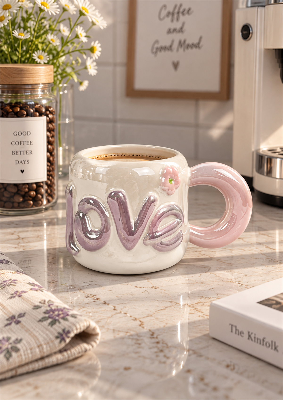 Dear Love Lüsterli Pudra Pembe Porselen Kupa 480  ML