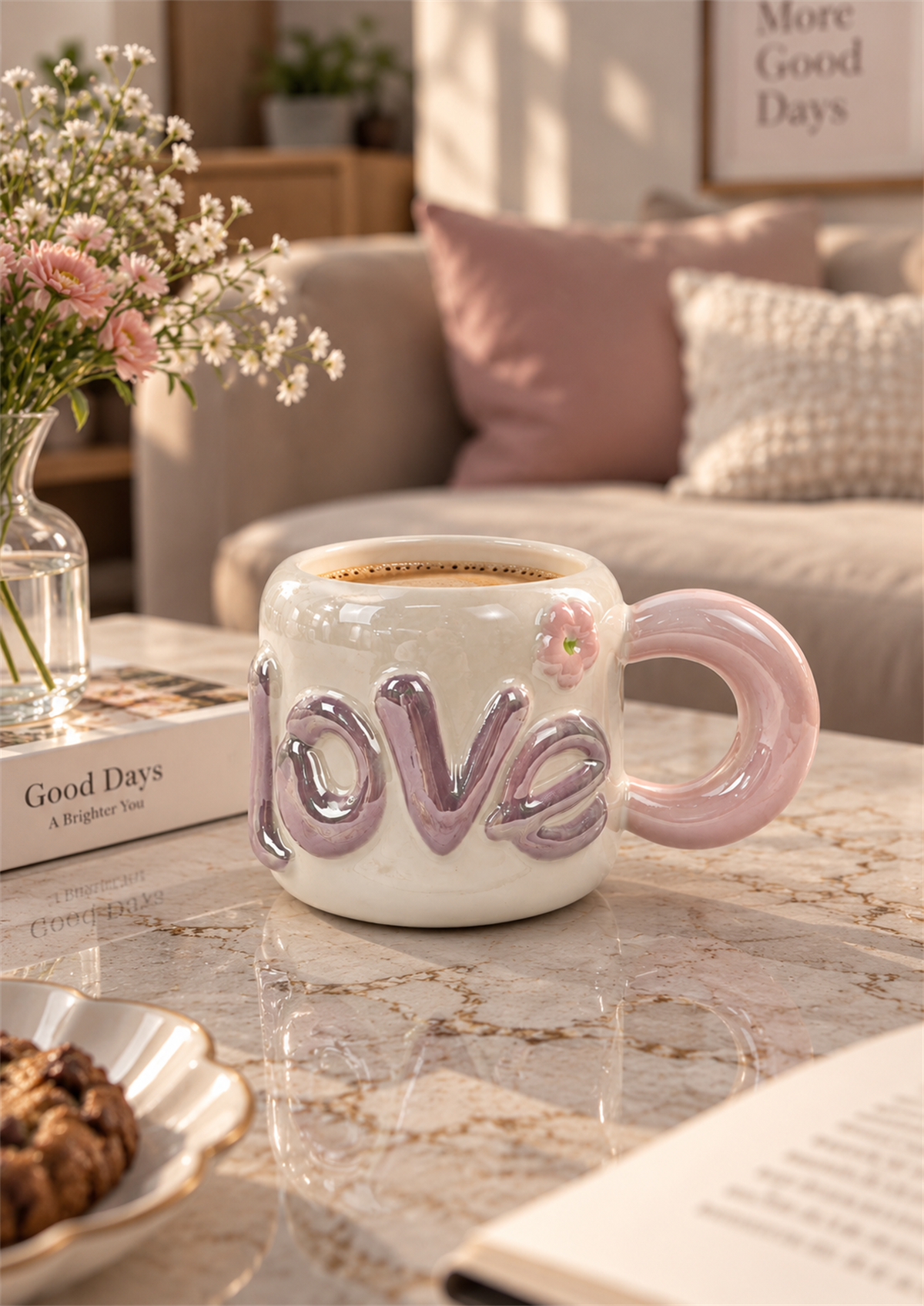 Dear Love Lüsterli Pudra Pembe Porselen Kupa 480  ML