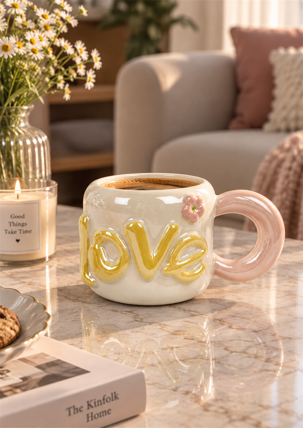 Dear Love Lüsterli Sarı Porselen Kupa 480  ML
