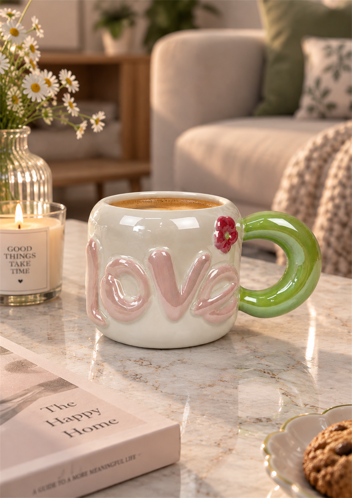 Dear Love Lüsterli Yeşil Porselen Kupa 480  ML