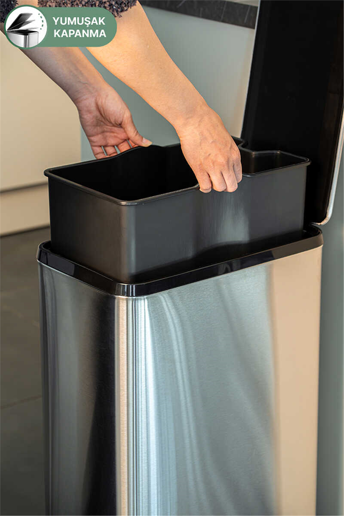 Dikdörtgen Çelik Çöp Kovası 40 Litre - Inox