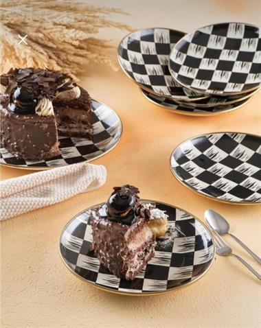 Emaye Damalı 7 Parça Pasta İkram Seti