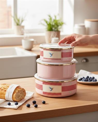 Emaye Pink Bird Saklama Kabı Gold