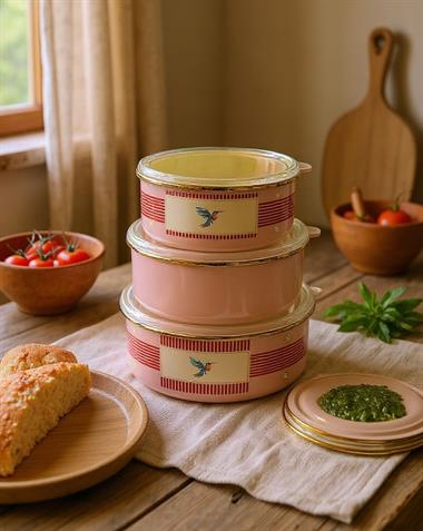 Emaye Pink Bird Saklama Kabı Gold