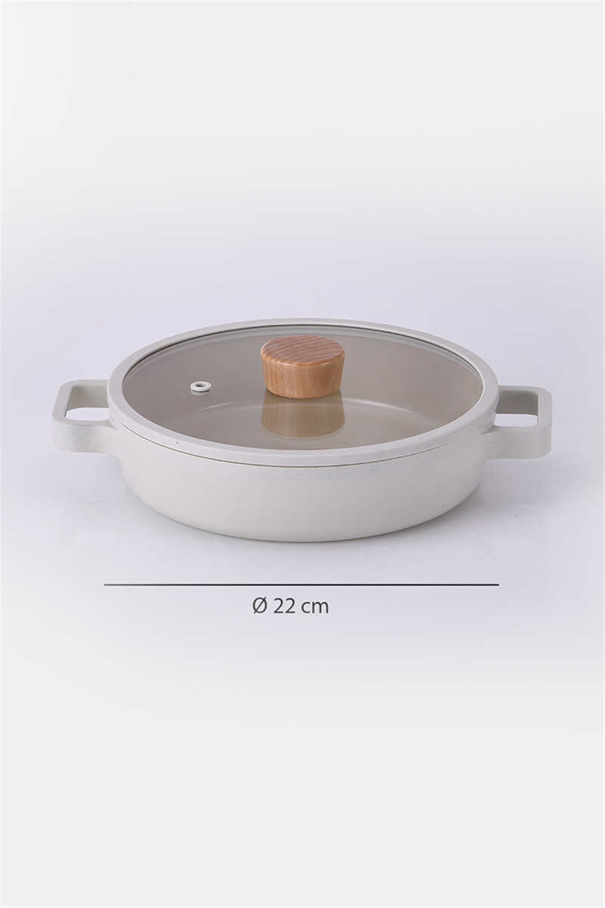 Fika Cam Kapaklı Seramik Kaplama Sahan 22 CM - Bej
